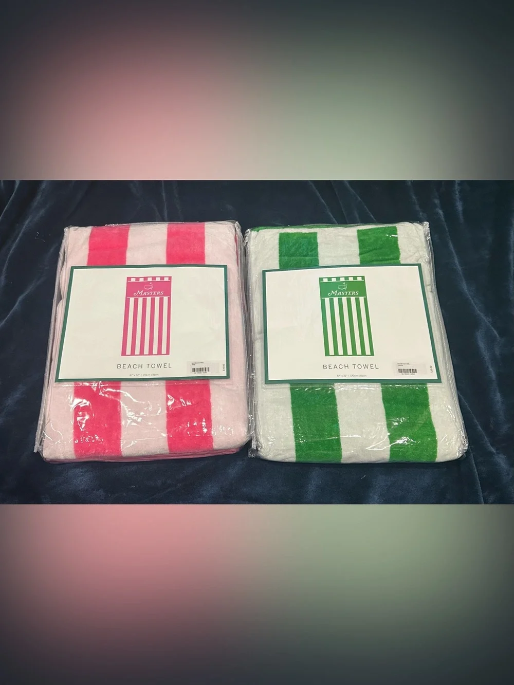 Masters Pink and Green Striped Beach Towels